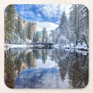 Winter-Reflexion bei Yosemite Rechteckiger Pappuntersetzer