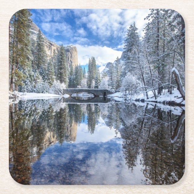 Winter-Reflexion bei Yosemite Rechteckiger Pappuntersetzer (Vorderseite)