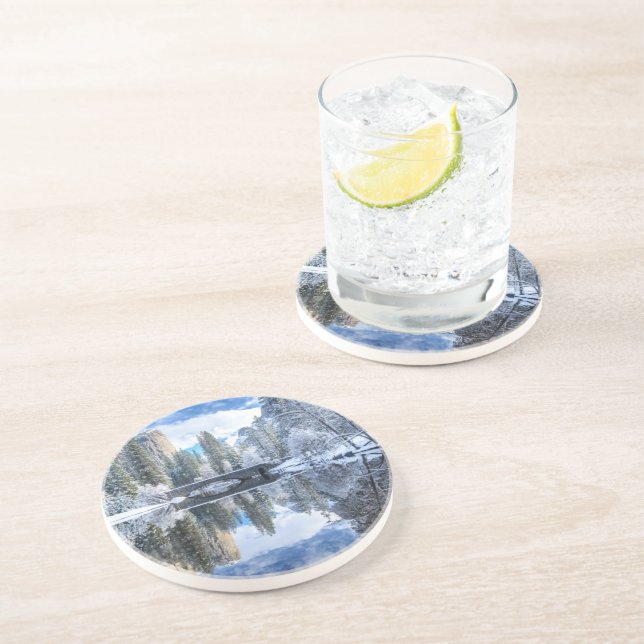 Winter-Reflexion bei Yosemite Sandstein Untersetzer (Seite)