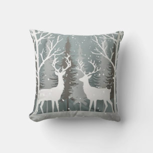 Winter-Reh-Grau-Blau-Wald-Design Kissen