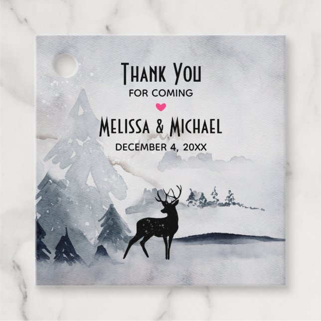 Winter Rentier Rustikale Hochzeit mit grauem Wasse Geschenkanhänger (Vorderseite)