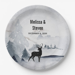 Winter Rentier Rustikale Hochzeit mit grauem Wasse Pappteller