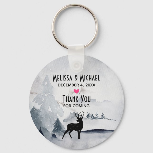 Winter Rentier Rustikale Hochzeit mit grauem Wasse Schlüsselanhänger (Vorderseite)