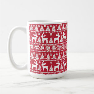Winter-Rentiere, Weihnachtsmuster rot & weiß Kaffeetasse