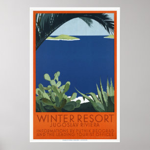 Winter Resort Yugoslavia Jugoslav Riviera Vintage Poster