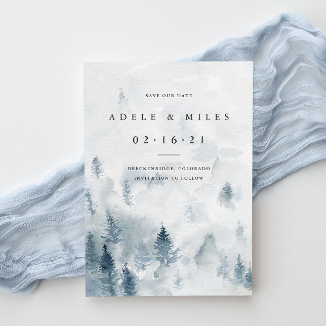 Winter Reverie | Aquarellwald Save the Date (Von Creator hochgeladen)