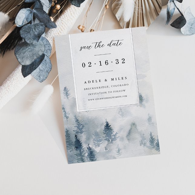 Winter Reverie | Aquarellwald Save the Date Folieneinladung (Von Creator hochgeladen)