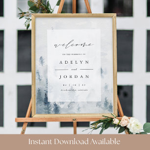 Winter Reverie Blue Pine Wedding Willkommenszeic Poster
