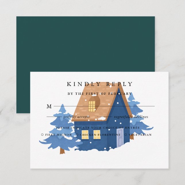Winter Reverie Meal Choice RSVP Card Karte (Vorne/Hinten)