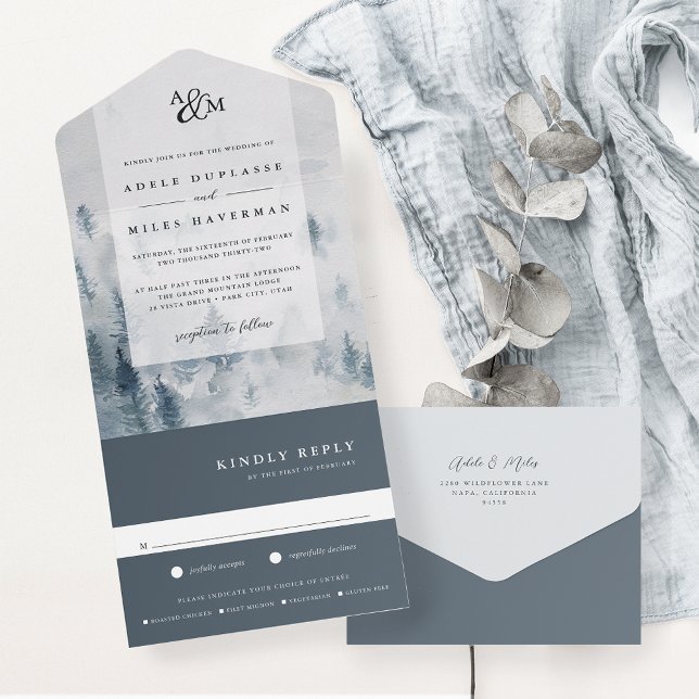 Winter Reverie Monogram Wedding All In One Einladung (Von Creator hochgeladen)