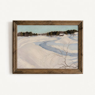 Winter River Cabin Landschaftsposter Poster