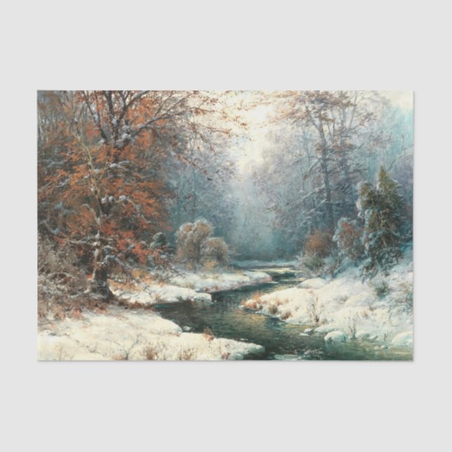 Winter River Landschaft, Decoupage Seidenpapier (Vorderseite)