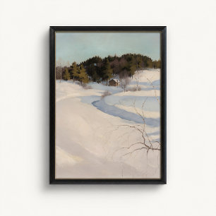 Winter River Nordic Cabin Poster