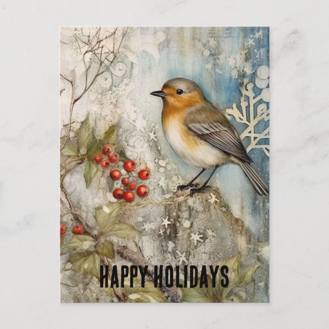 Winter Robin Happy Holidays Postkarte (Vorderseite)