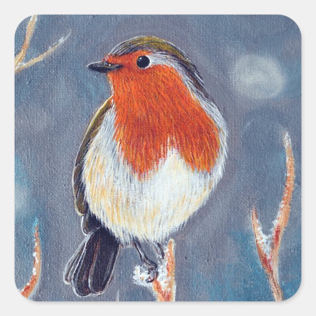 Winter Robin Painting Quadratischer Aufkleber (Vorderseite)