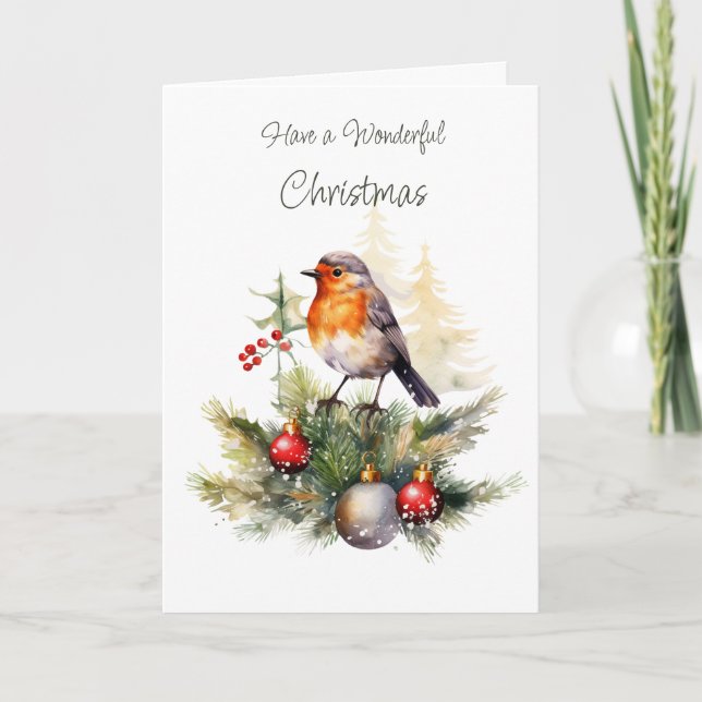 Winter Robin Pine Christmas Card Karte (Vorderseite)
