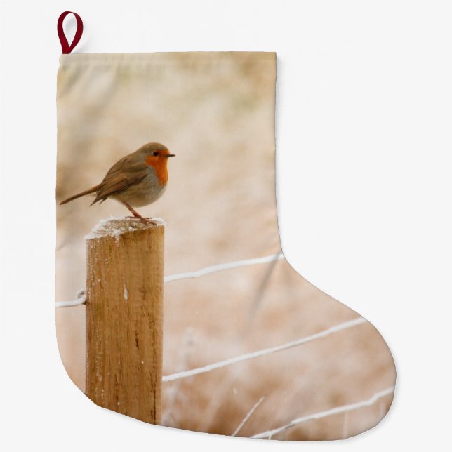 Winter Robin RedBrust Großer Weihnachtsstrumpf (Vorderseite)
