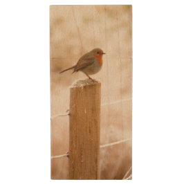 Winter Robin RedBrust Holz USB Stick