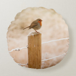 Winter Robin RedBrust Rundes Kissen
