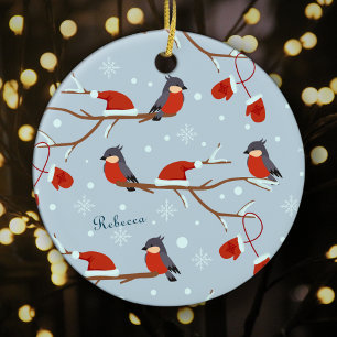 Winter Robins auf Baumzweigen Niedlich Bird Weihna Keramik Ornament