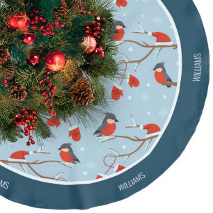Winter Robins on Tree Cute Bird Christmas Blue Polyester Weihnachtsbaumdecke