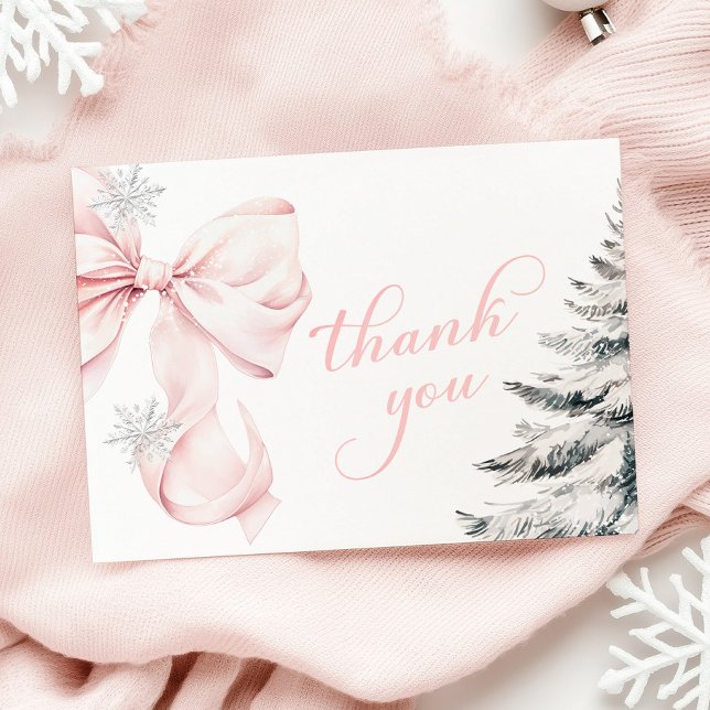 Winter-Rosa-Schleife-Baby-Party Dankeskarte (Von Creator hochgeladen)