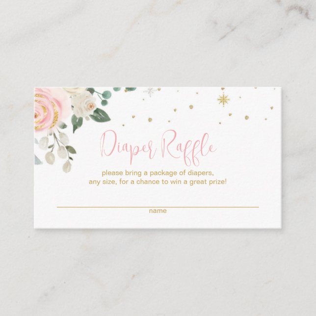 Winter Rosa und Gold Schneeflocken Windeln Raffel Begleitkarte (Vorderseite)