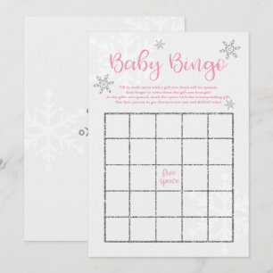Winter Rosa und Silber-Schneeflocken-Baby-Bingo Einladung