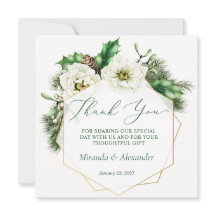 Winter Rose Pine Holly Wedding Dankeschön Card
