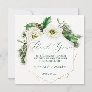 Winter Rose Pine Holly Wedding Dankeschön Card Dankeskarte