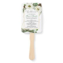 Winter Rose Pine Holly Wedding Programm Handfan