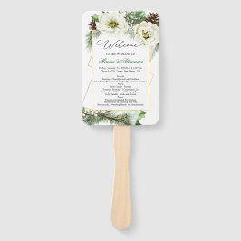Winter Rose Pine Holly Wedding Programm Handfan Fächer
