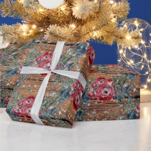 Winter Rose Pine Spruce Trellis Barriere Board Geschenkpapier
