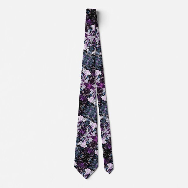 Winter Rose und Schmetterlinge Neck Tie Krawatte (Vorderseite)