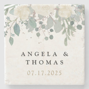 Winter Rose White Gold Floral Wedding Steinuntersetzer