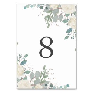 Winter Rose White Gold Floral Wedding Tischnummer