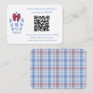 Winter Rot Blau Tartan QR Code Hochzeitsshower RSV Begleitkarte