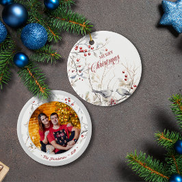Winter Rote Berries Vögel mit Foto Weihnachten Keramik Ornament