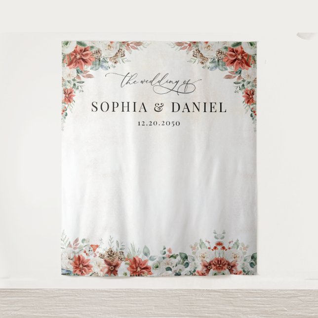 Winter Rote Landschaft Pinecone Hochzeit Hintergru Wandteppich (Vorderseite)