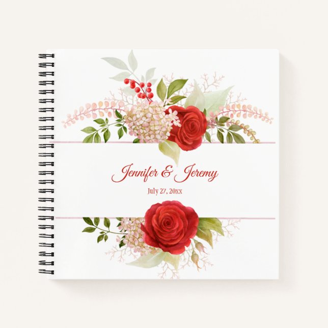 Winter Rote Rosen & Greenerity Wedding Guest Book  Notizbuch (Vorderseite)