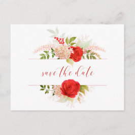Winter Rote Rosen & Grünanlagen Save the Date Postkarte