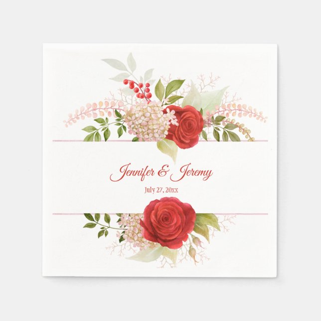 Winter Rote Rosen & Grüne Hochzeit | Serviette (Vorderseite)