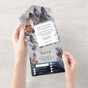 Winter Rotfuchs Land Schnee Hochzeit mit RSVP Alle All In One Einladung