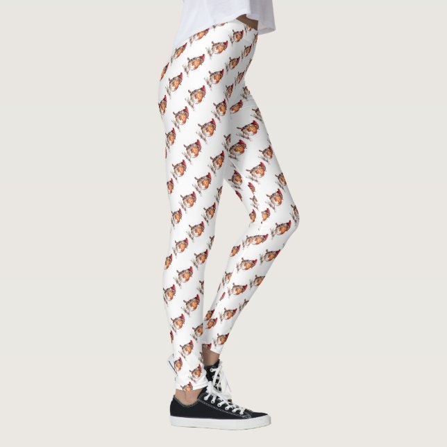 Winter-Rotkehlchen-Cottagecore-Urlaubsmode Leggings (Rechts)