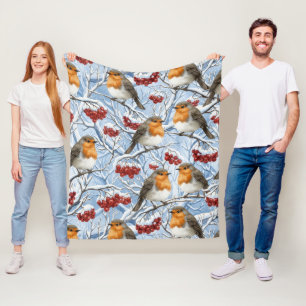 Winter-Rotkehlchen und schneebedeckte Äste Fleecedecke