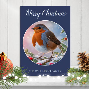 Winter-Rotkehlchen-Vogel-Aquarell-Wildlife-Persönl Folien Feiertagskarte