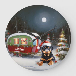 Winter Rottweiler Caravan Weihnachtsabenteuer Große Wanduhr
