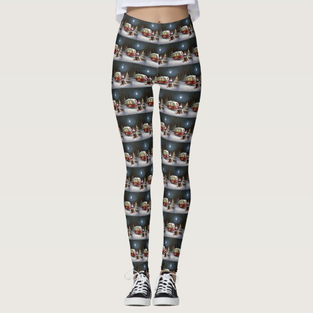 Winter Rottweiler Caravan Weihnachtsabenteuer Leggings (Vorderseite)