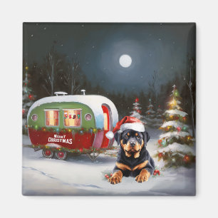 Winter Rottweiler Caravan Weihnachtsabenteuer Magnet