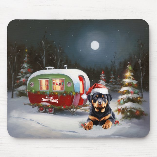 Winter Rottweiler Caravan Weihnachtsabenteuer Mousepad (Vorne)